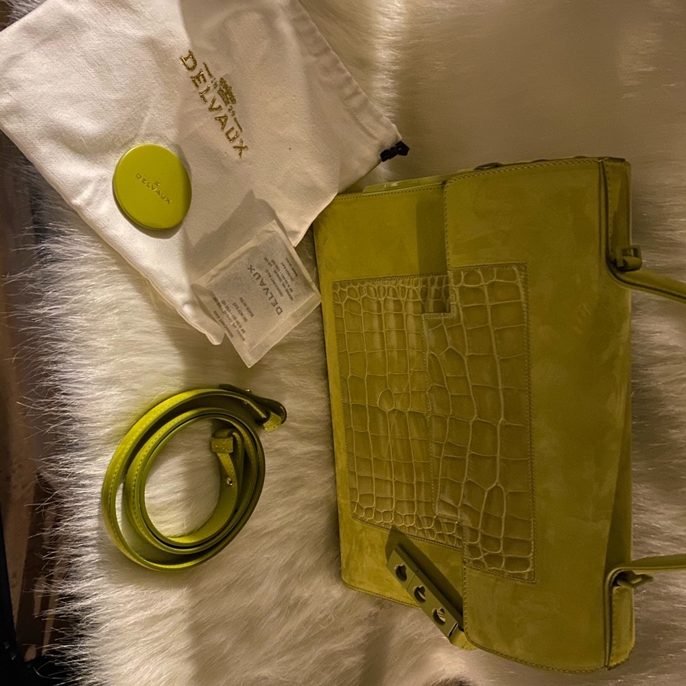 Delvaux lime green calfskin and alligator bag